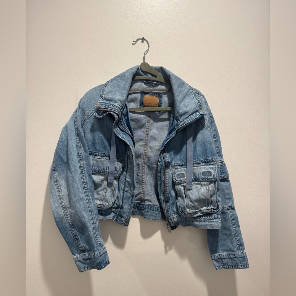 American Eagle Dreamy Drape Cargo cropped Jean jacket